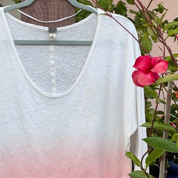 Free People Pinky Peach Blush Ombré 3/4 Sleeve Top / Sweater - Picture 2 of 15